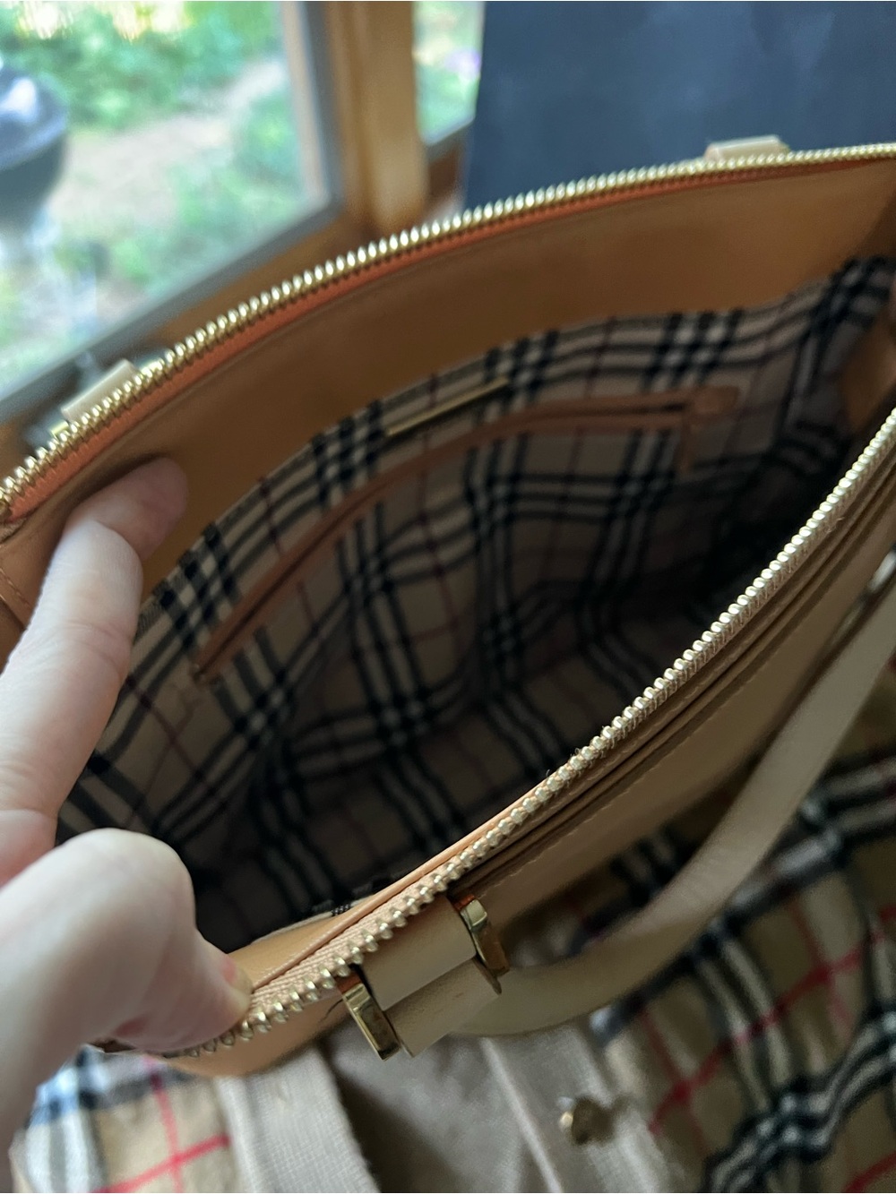 Burberry Tan Plaid Slip-On Sandals and Burberry purse - Picture 11 of 12
